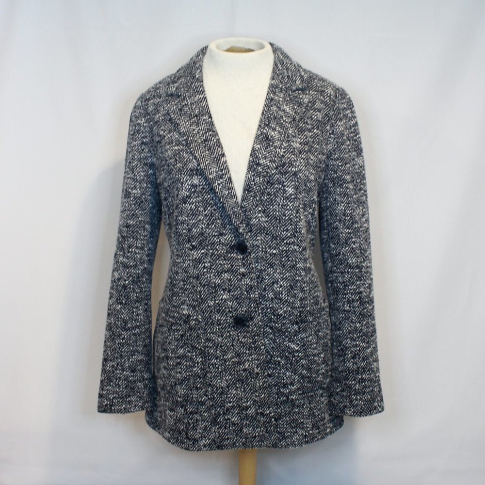Talbots Tweed Dark Navy Cream Jacket Blazer Lined Women's Size 6